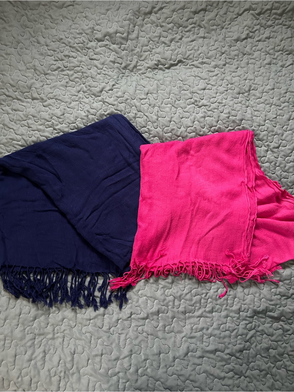 Women’s Fringe Wrap Scarf in Pink and Navy - Bundle